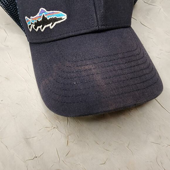 Patagonia Mens Fitz Roy Trout Trucker Hat Cap Blue Fish Adjustable Snapback Mesh - Picture 2 of 7